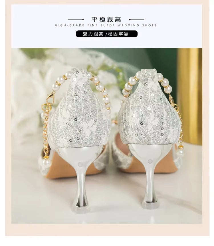 Rhinestone Pattern Lace Beaded Tassel Fashion Bridal Sandals