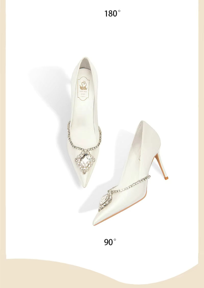 Luxury Pointed Toe Crystal Buckle High Heels Wedding Shoes Stilettos