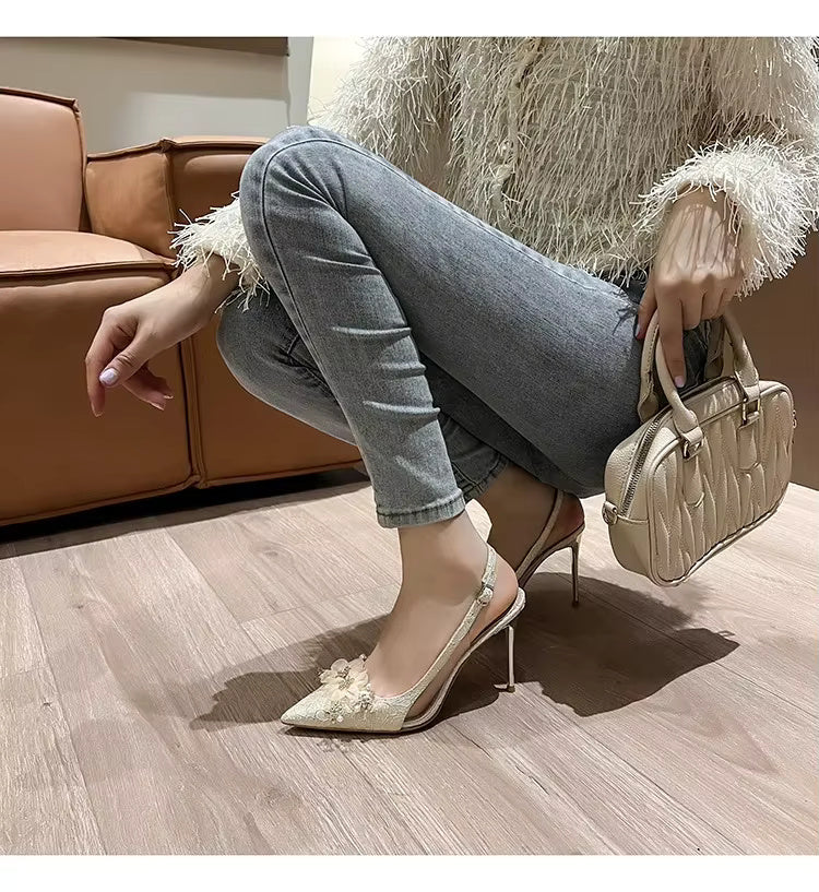 Shallow Mouth Flower Water Diamond Slim Wedding Shoes High Heels