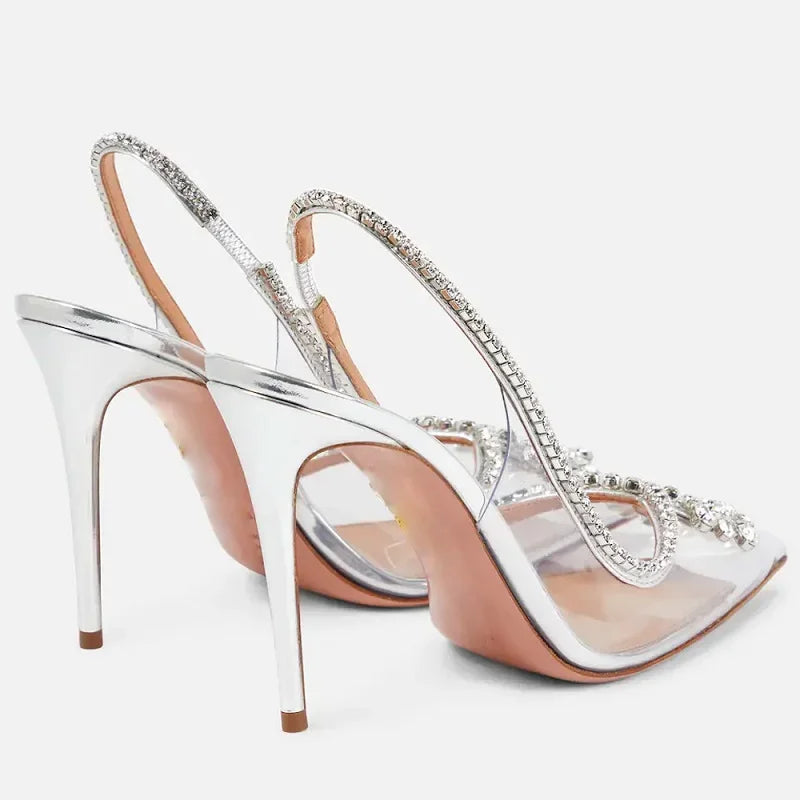 Elegant Crystal PVC Transparent Slingbacks Party Wedding Thin Heels Sandals