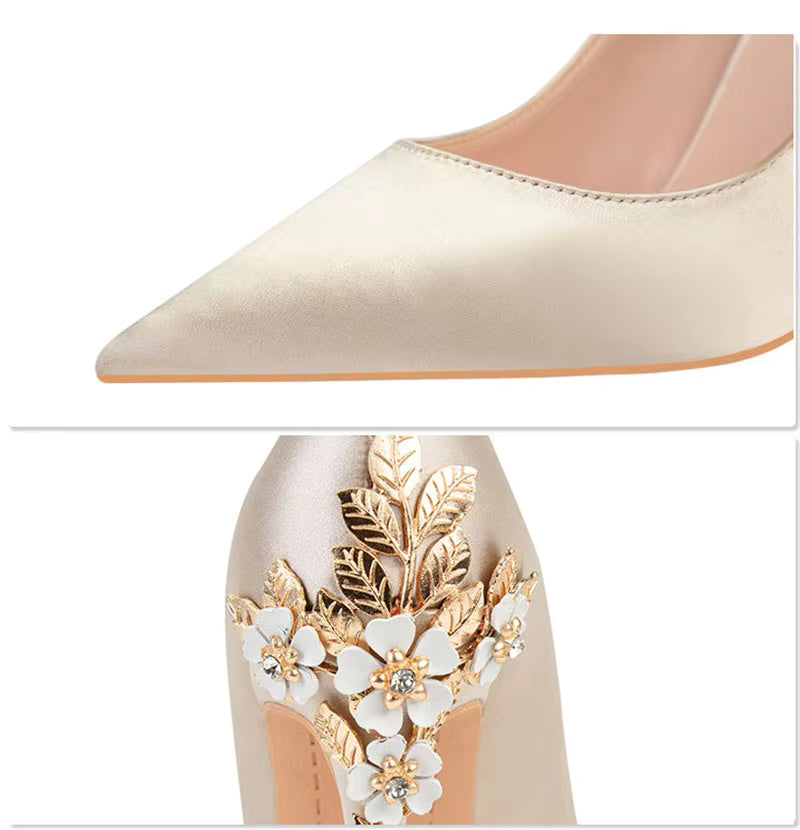 Elegant Silk Design Luxury Flower Pattern Stiletto Heeled