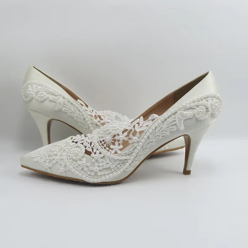 Pointed Toe Fashion hallow Thin Heel Bridal Wedding shoes High Pumps