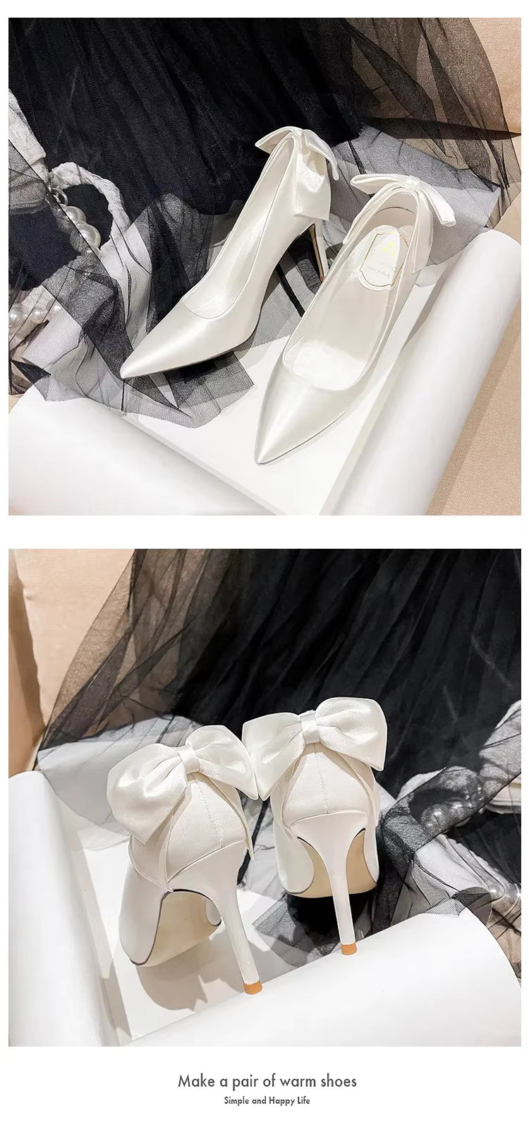 Silk Banquet Bow Pattern Botines High Heels  Bridal Shoes