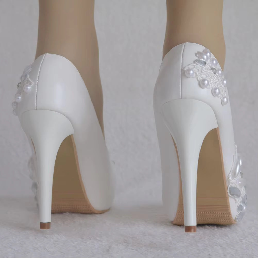 Rhinestone Flower Fashion Thin High Heels Slip on Wedding Shoes