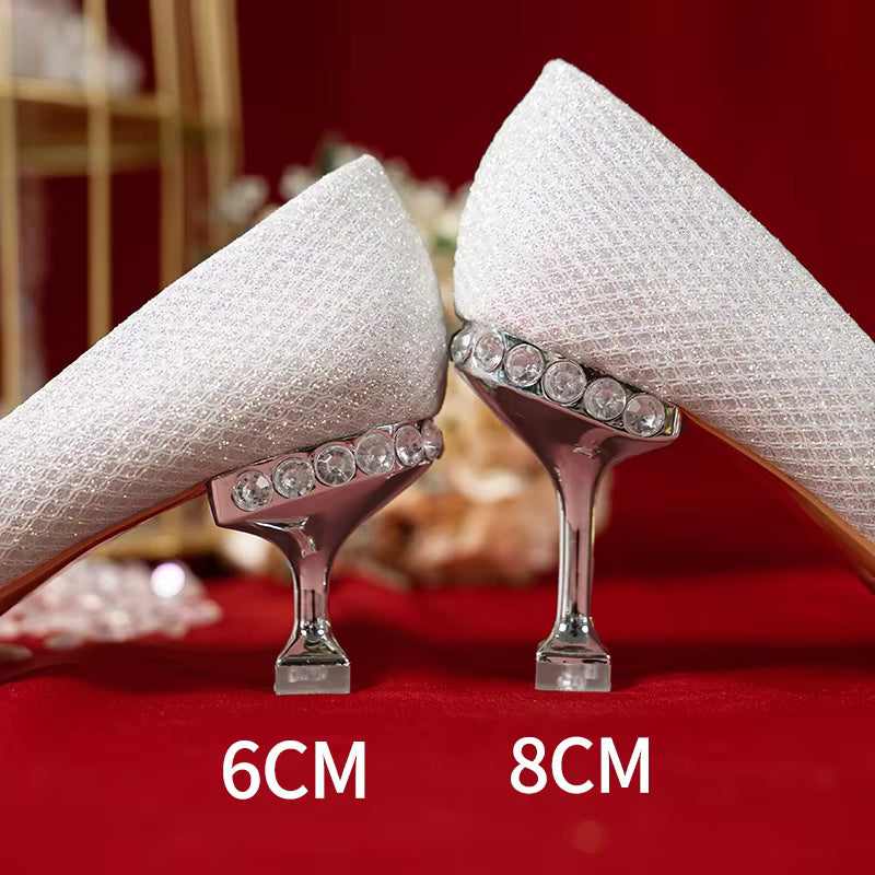 Rhinestone Fashion High Heels Metal Buckle  Bridel Shoe High Heel