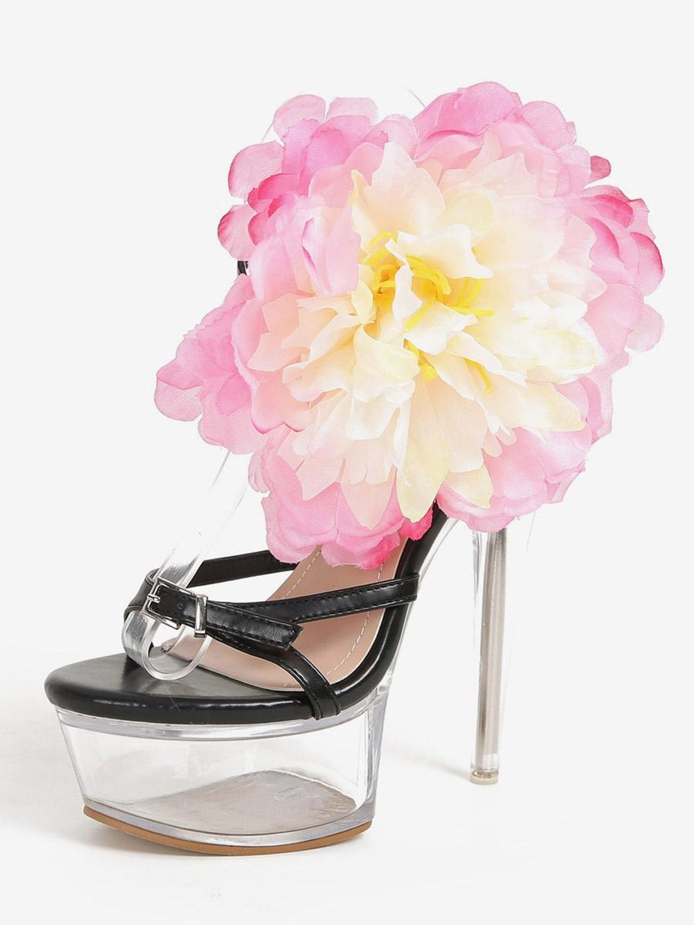 Sandals For Woman Pink PU Leather Peep Toe Flowers Shoes