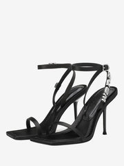 Sandals Women Square Toe Stiletto Heel Rhinestones Ankle Strap Prom Shoes