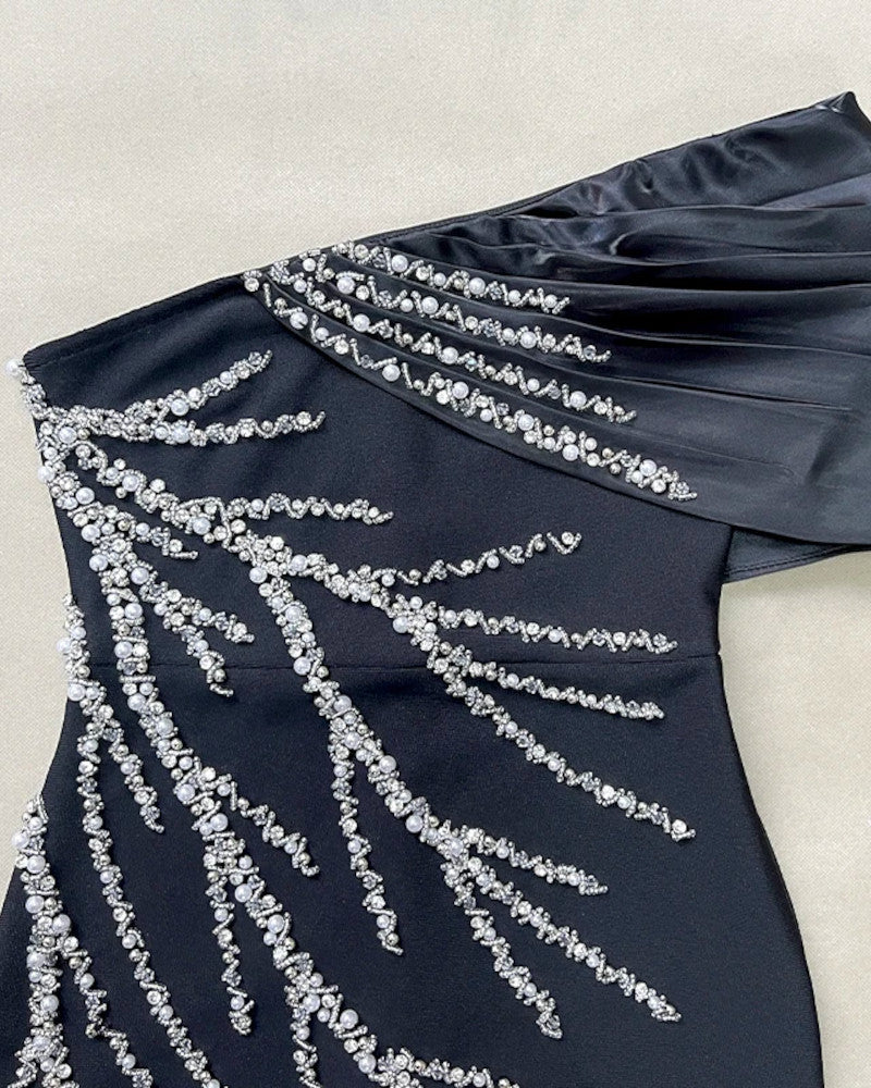 Bardot Pearl Crystal Maxi Dress Black