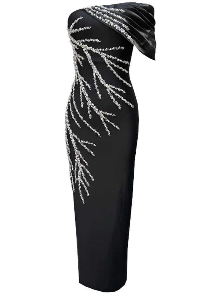 Bardot Pearl Crystal Maxi Dress Black