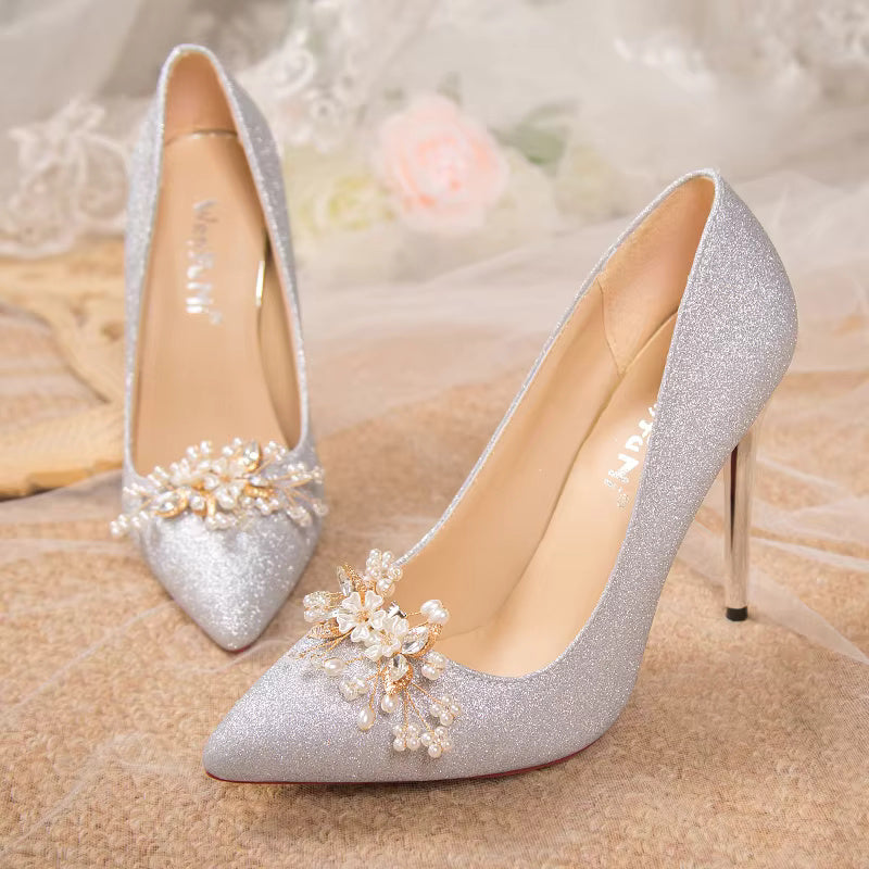 Flowers Fashion Thin High Heels comfortable Wedding Shoes