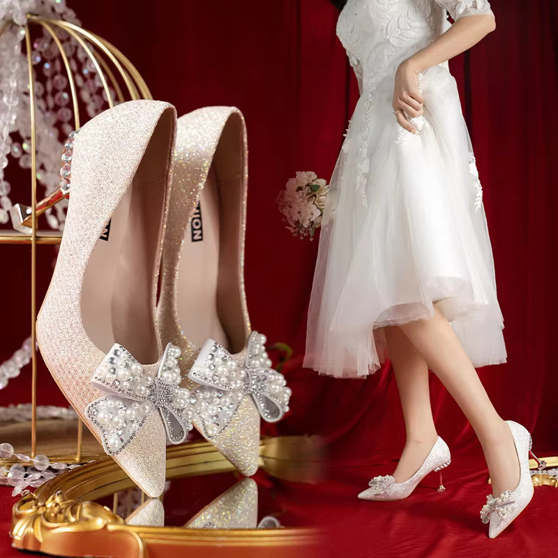 Rhinestone Fashion High Heels Metal Buckle  Bridel Shoe High Heel