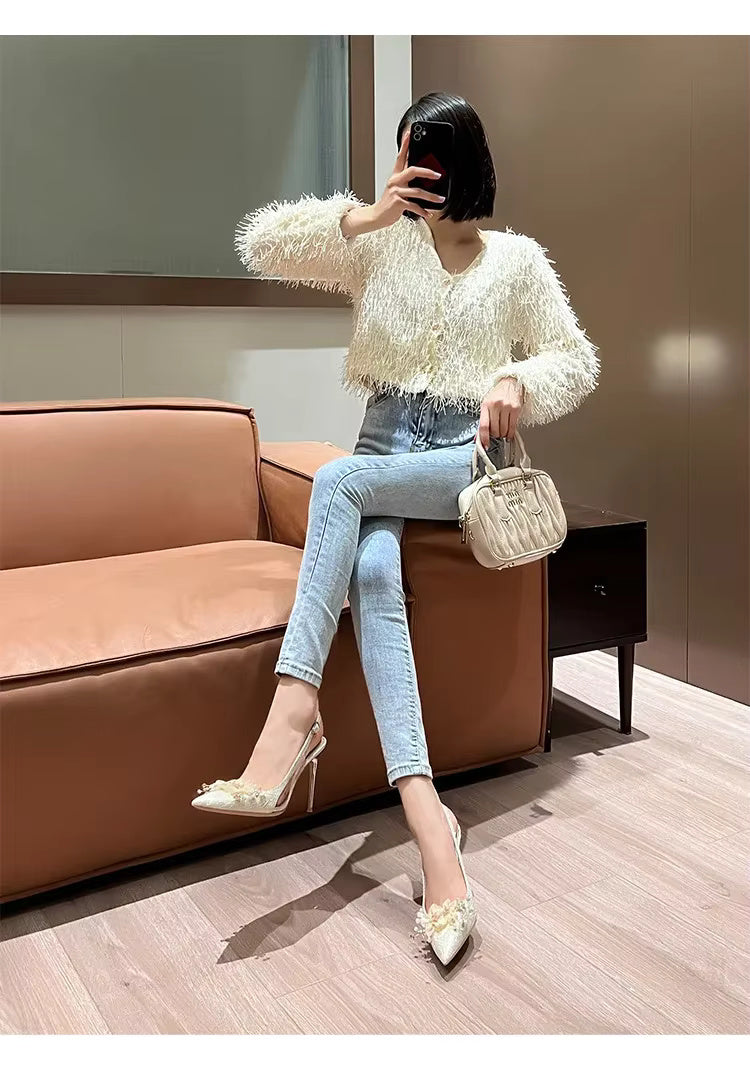 Shallow Mouth Flower Water Diamond Slim Wedding Shoes High Heels