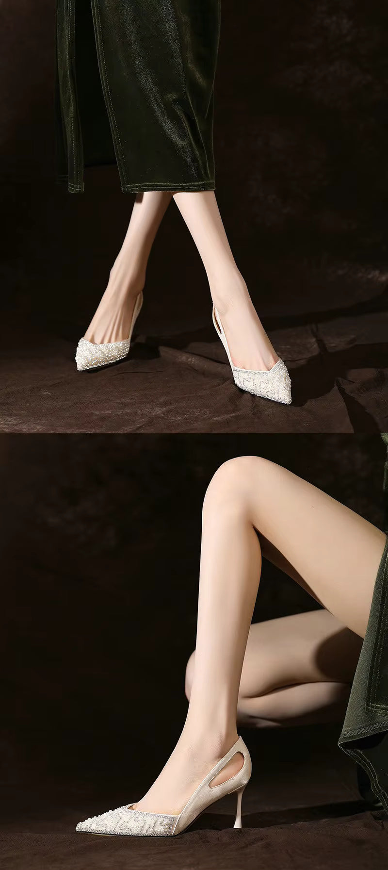 Elegance Rhinestone Pearl Pattern Wedding High Heels Pumps Shoes