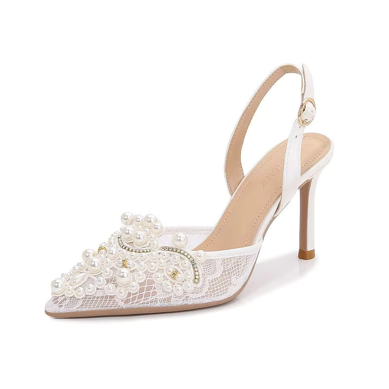 Pearl Fashion High Heels Lace Shoes Bridesmaid Shoes Pumps