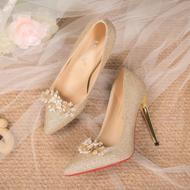 Flowers Fashion Thin High Heels comfortable Wedding Shoes