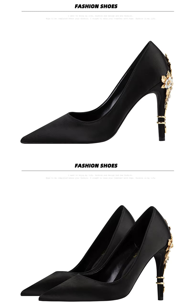 Elegant Silk Design Luxury Flower Pattern Stiletto Heeled
