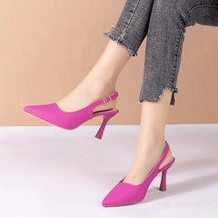 Solid Pointed Toe High Heeled Buckle Sandals