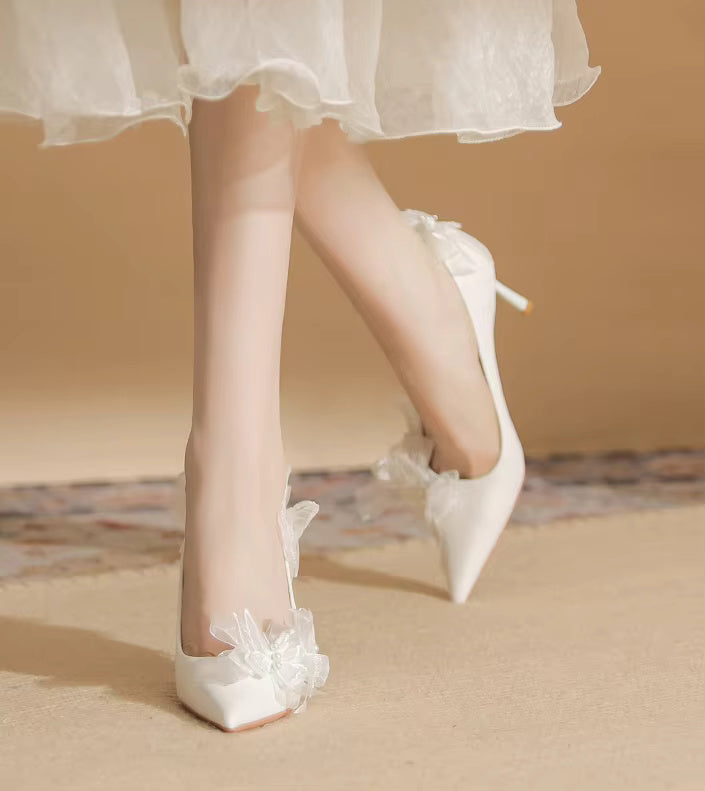 Butterfly Fashion Satin Pointed Pearl Bowknot Bridesmaid High Heel Sandals