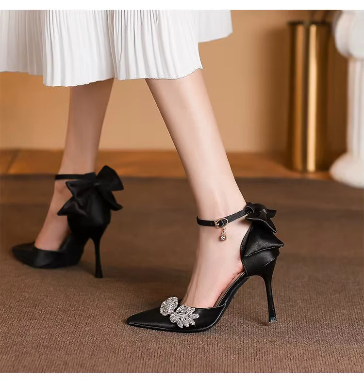 Rhinestone Flower Fashion Hollow High Pointed Heels Wedding Stiletto Shoes