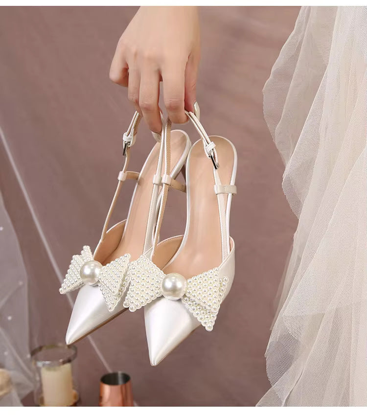 Bow Pattern Elegance French Wedding High Heels Shoes