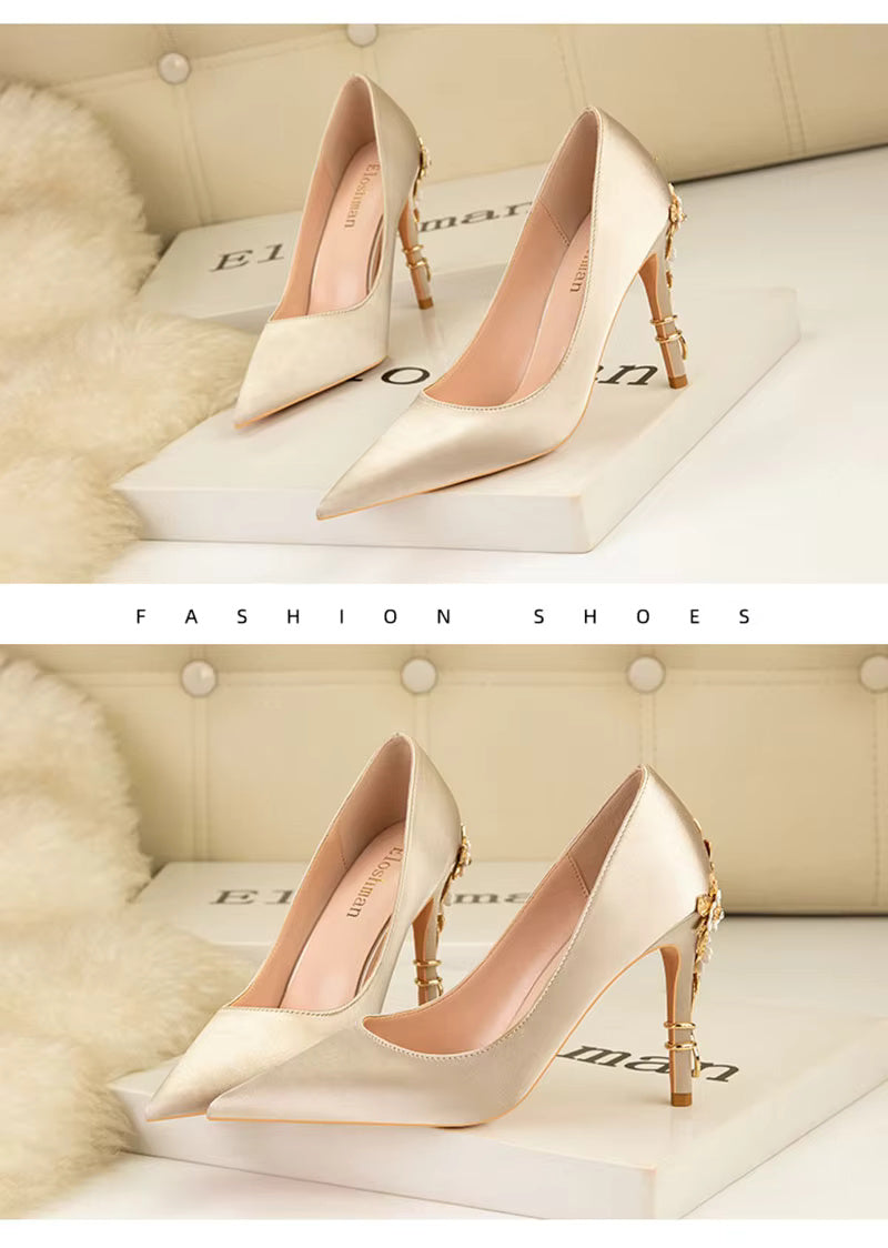 Elegant Silk Design Luxury Flower Pattern Stiletto Heeled