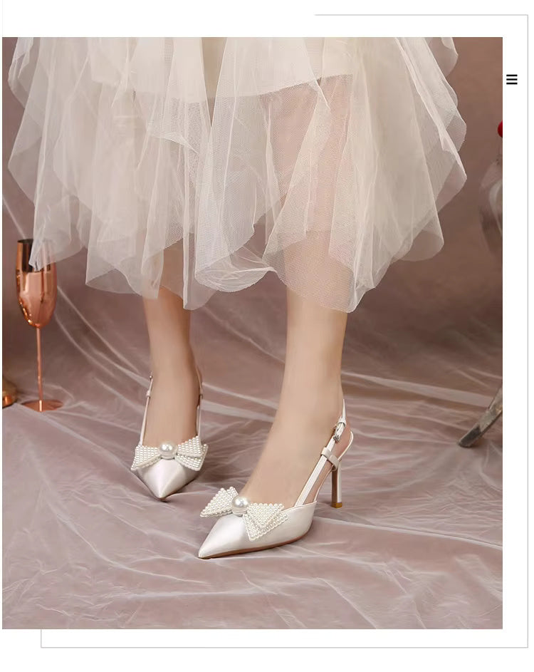 Bow Pattern Elegance French Wedding High Heels Shoes