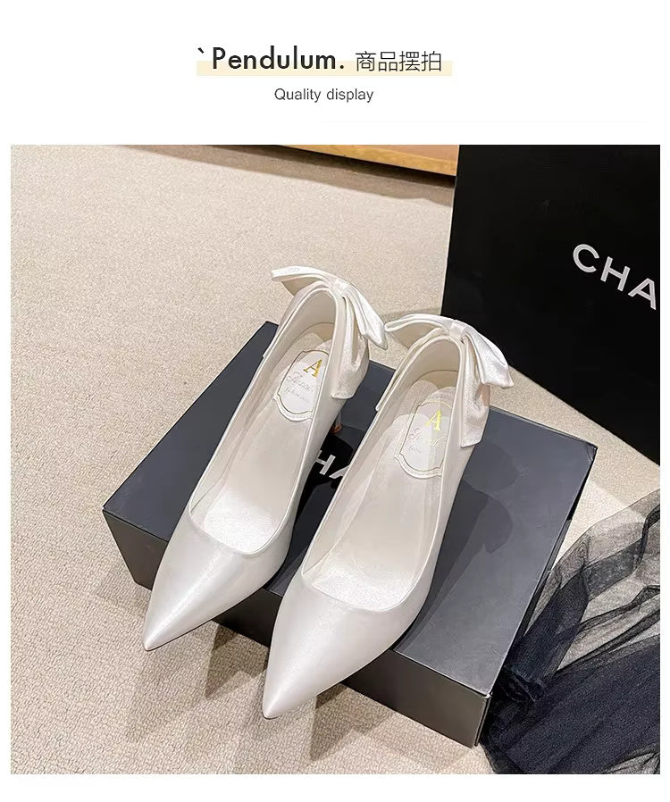 Silk Banquet Bow Pattern Botines High Heels  Bridal Shoes