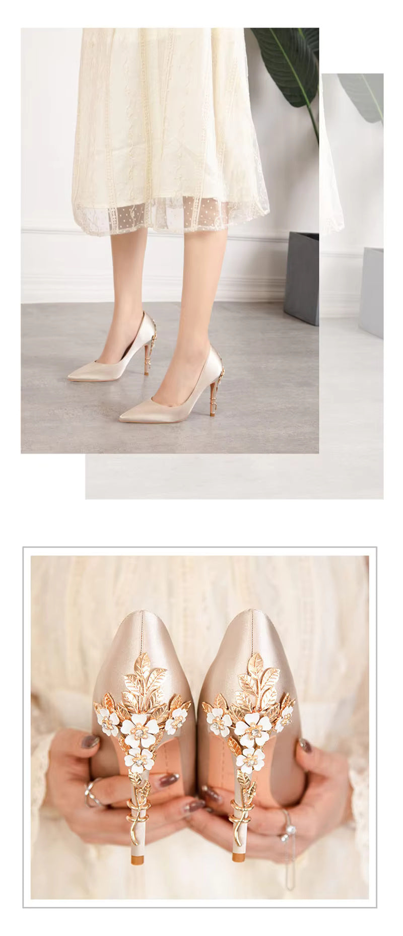 Elegant Silk Design Luxury Flower Pattern Stiletto Heeled