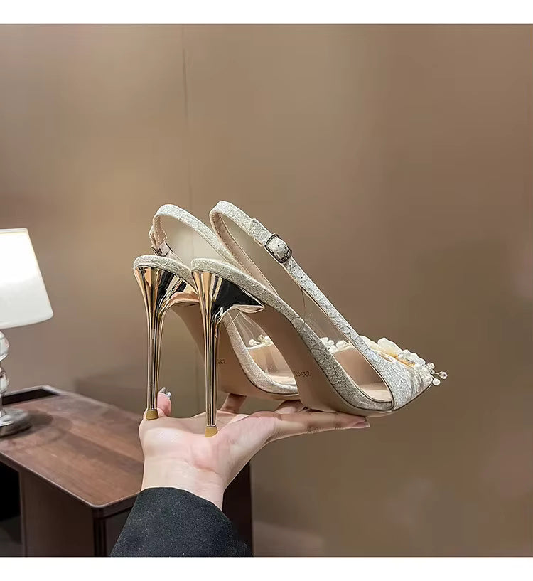 Shallow Mouth Flower Water Diamond Slim Wedding Shoes High Heels