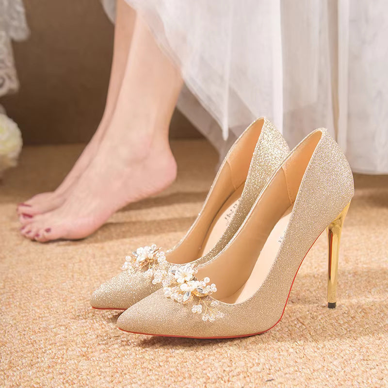 Flowers Fashion Thin High Heels comfortable Wedding Shoes