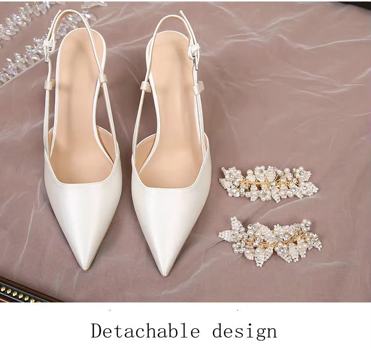 White Pearl Fashion Luxury Satin Bridal High Heels Pumps