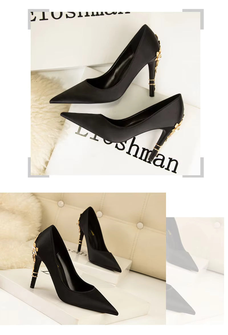 Elegant Silk Design Luxury Flower Pattern Stiletto Heeled