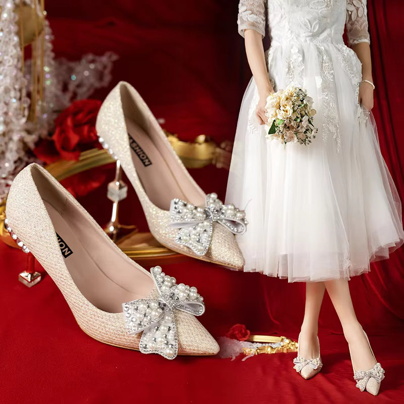 Rhinestone Fashion High Heels Metal Buckle  Bridel Shoe High Heel