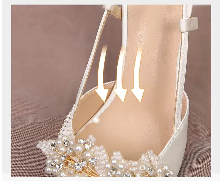 White Pearl Fashion Luxury Satin Bridal High Heels Pumps