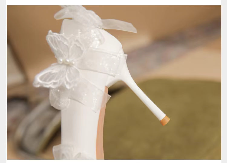 Butterfly Fashion Satin Pointed Pearl Bowknot Bridesmaid High Heel Sandals