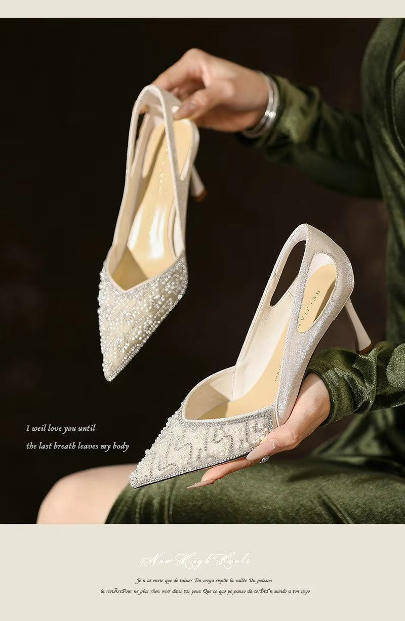 Elegance Rhinestone Pearl Pattern Wedding High Heels Pumps Shoes