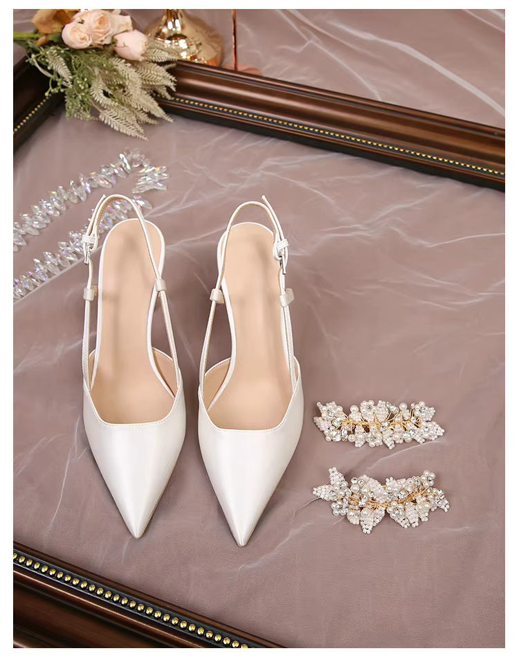 White Pearl Fashion Luxury Satin Bridal High Heels Pumps