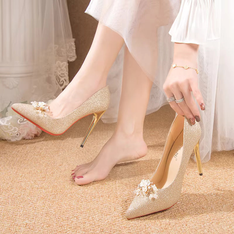 Flowers Fashion Thin High Heels comfortable Wedding Shoes