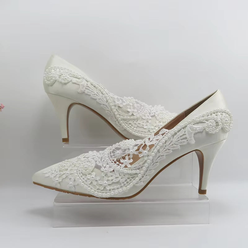 Pointed Toe Fashion hallow Thin Heel Bridal Wedding shoes High Pumps