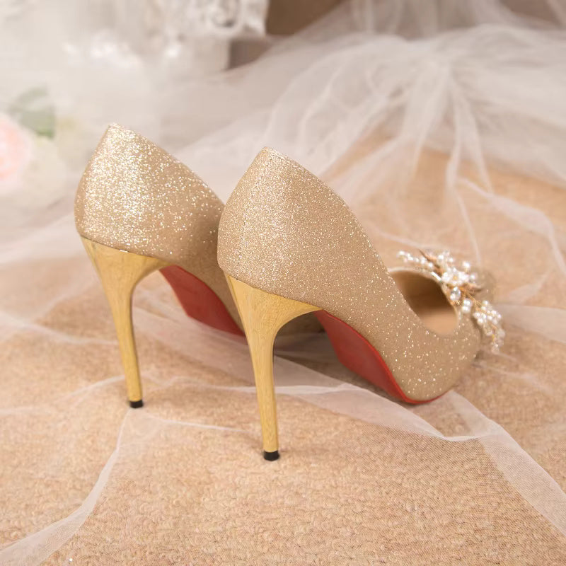 Flowers Fashion Thin High Heels comfortable Wedding Shoes