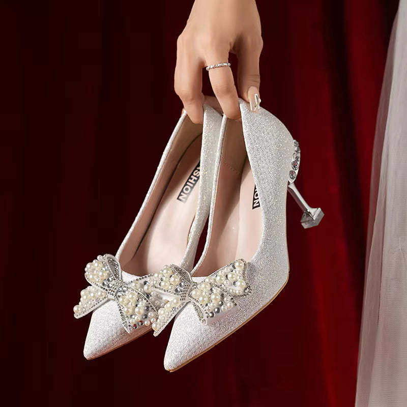 Rhinestone Fashion High Heels Metal Buckle  Bridel Shoe High Heel