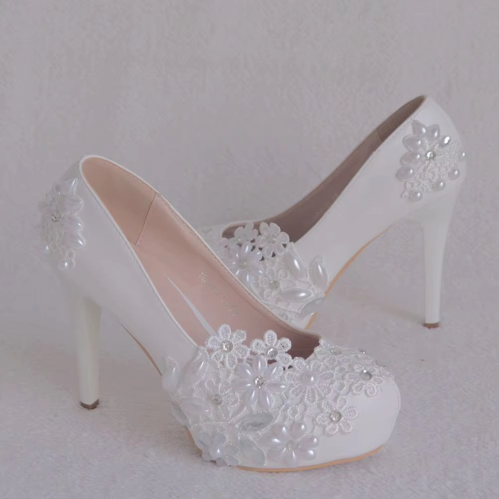 Rhinestone Flower Fashion Thin High Heels Slip on Wedding Shoes