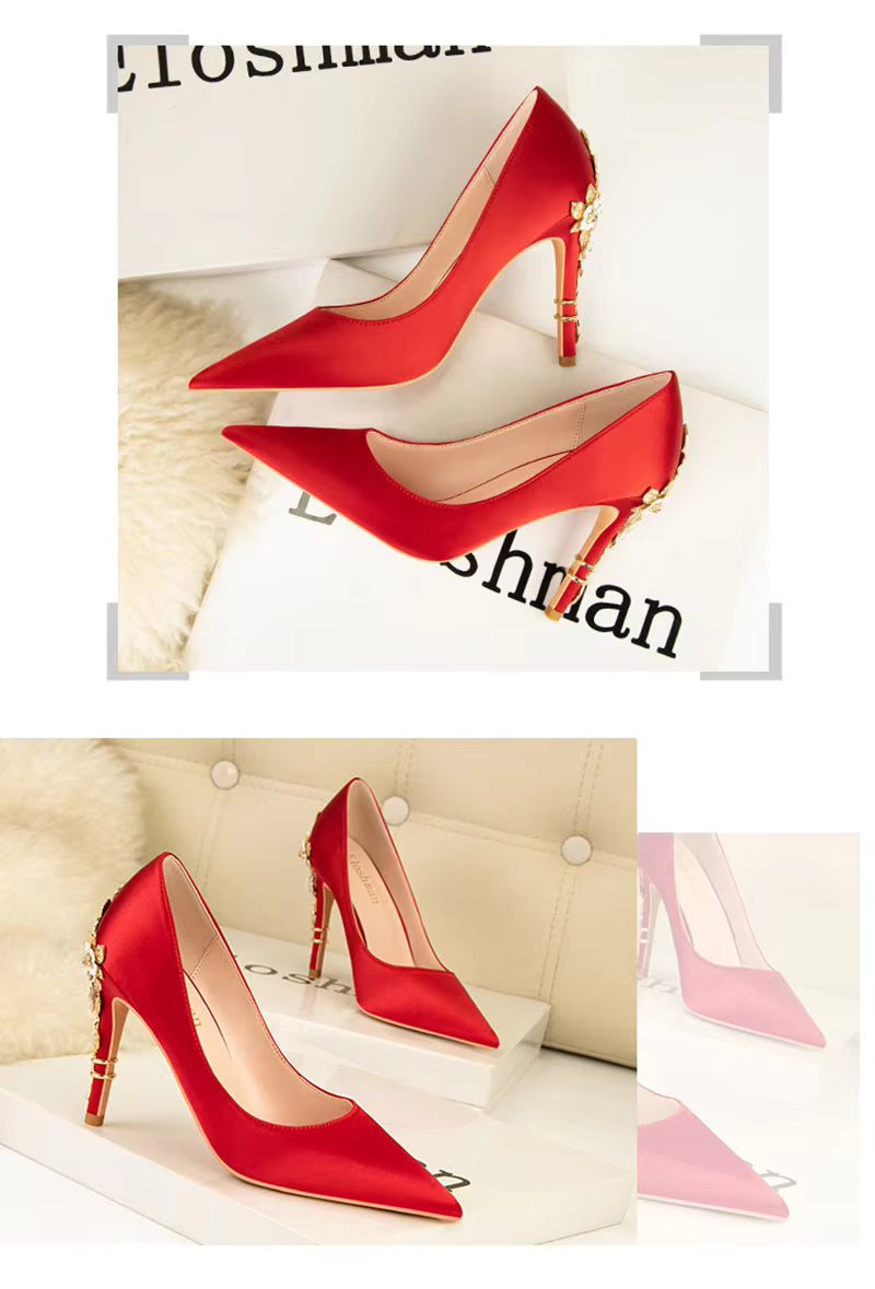 Elegant Silk Design Luxury Flower Pattern Stiletto Heeled