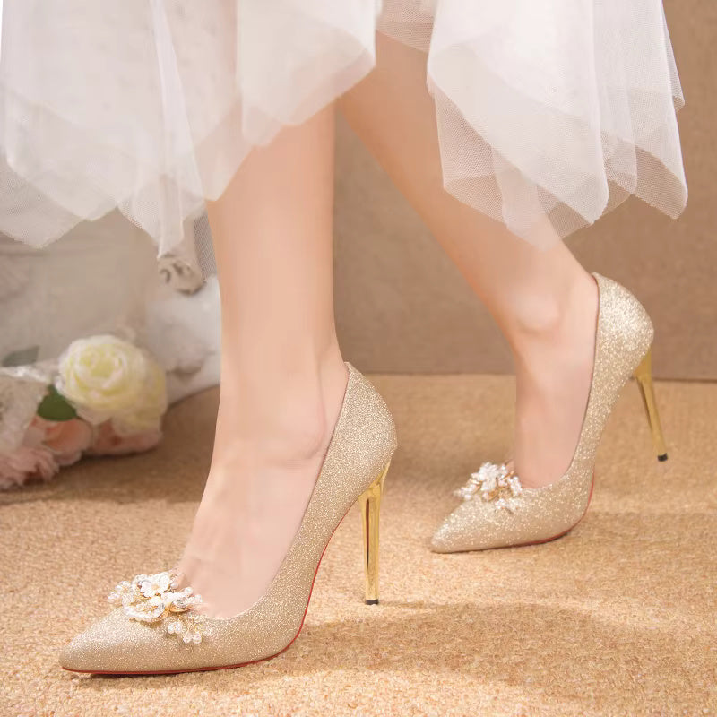 Flowers Fashion Thin High Heels comfortable Wedding Shoes