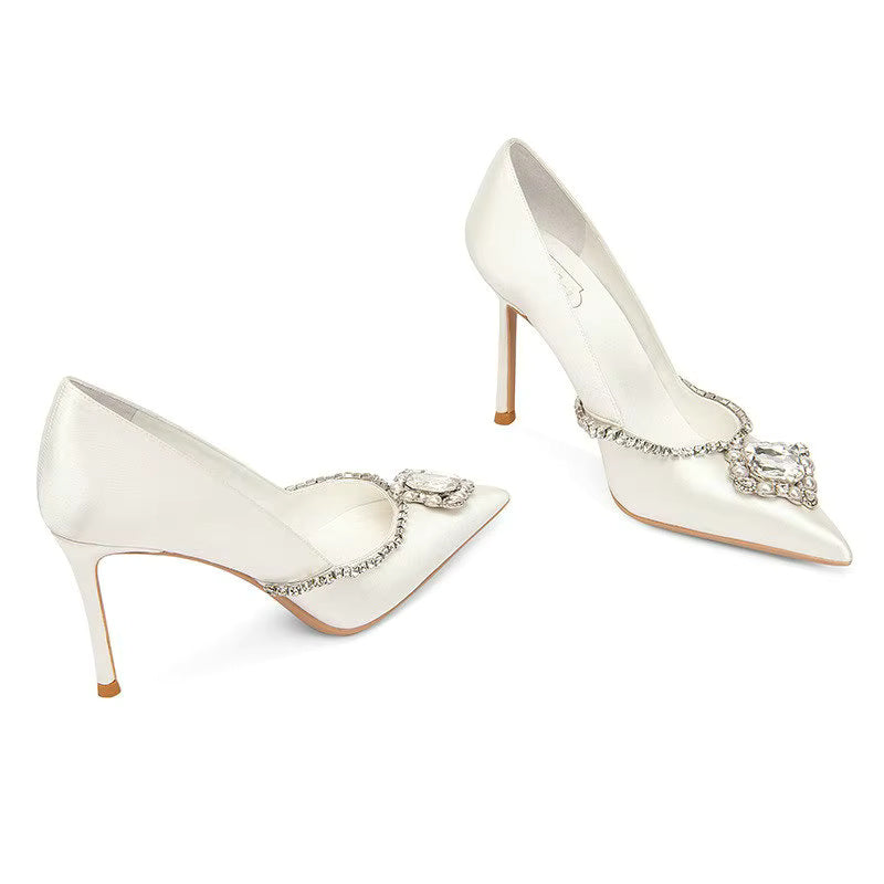 Luxury Pointed Toe Crystal Buckle High Heels Wedding Shoes Stilettos