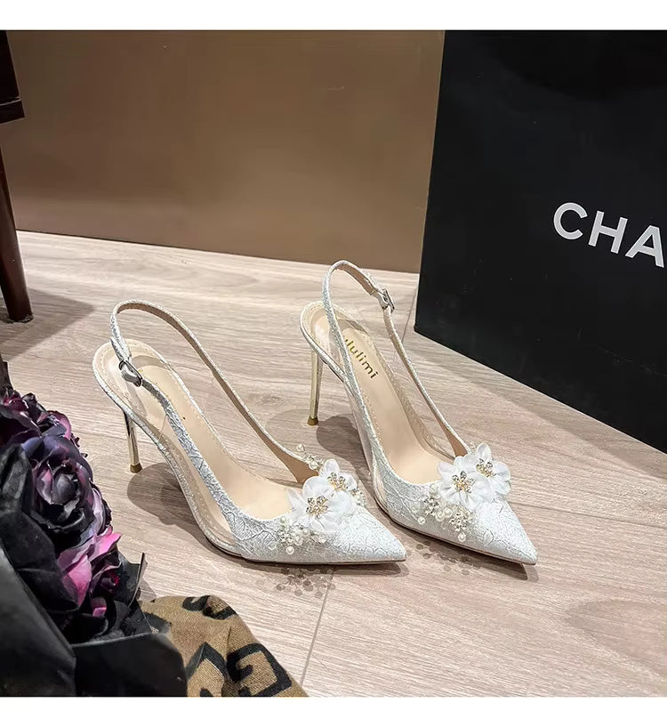 Shallow Mouth Flower Water Diamond Slim Wedding Shoes High Heels