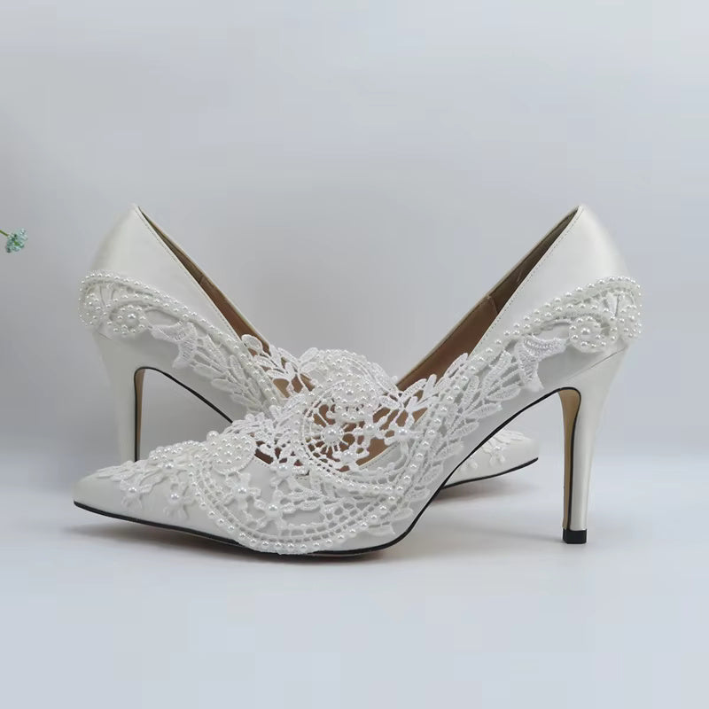 Pointed Toe Fashion hallow Thin Heel Bridal Wedding shoes High Pumps