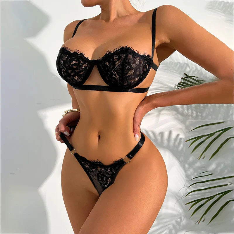 Seamless Transparent Lingerie Set Lace Push Up Bra And Panty Set Lingerie Lace Bra Set Breathable Erotic Underwear Sets