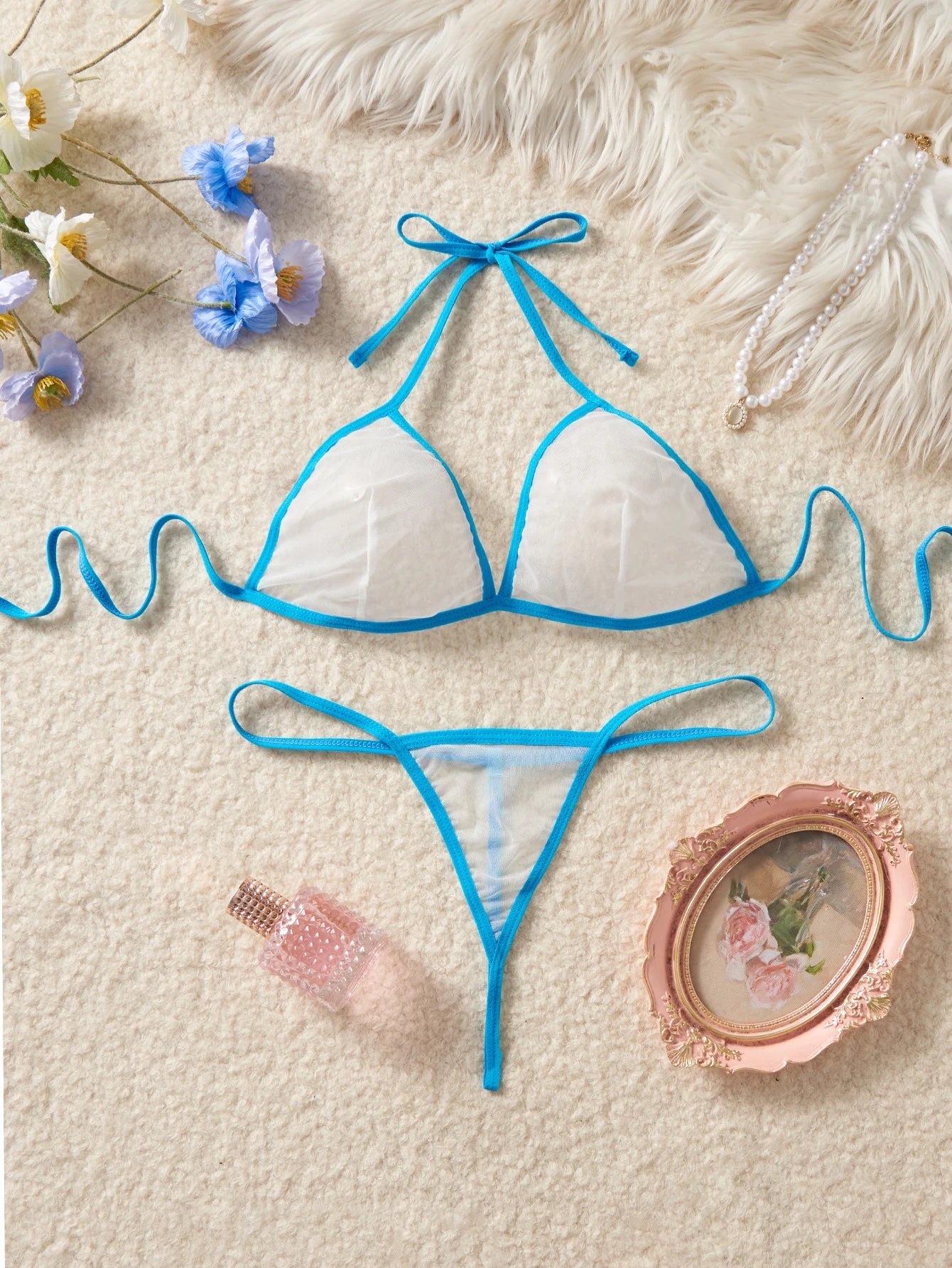 See-through Bikini Transparent Intimates Underwear Bra Panties Set Ultra G-string Mesh Erotic Costume