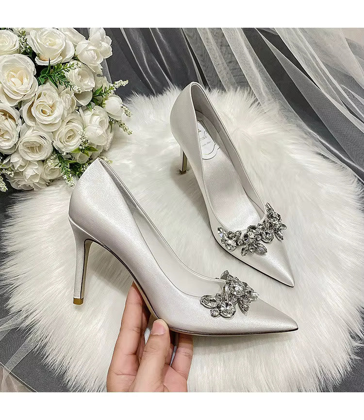 Crystal Satin Fashion High Heels Bridal shoes Stilettos
